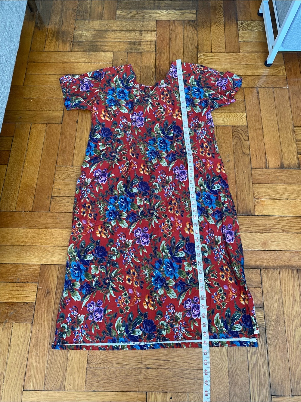 Handmade Red Floral Cotton Dress, Open Sides, Women’s Medium, Cottagecore Boho - Picture 2 of 6
